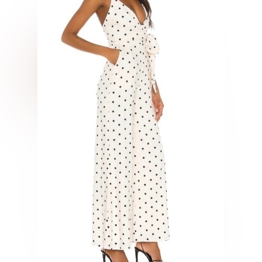 Tularosa-Revolve Lainey Polka Dot Jumpsuit Ivory and Black Size XXS Linen Blend - Picture 2 of 10